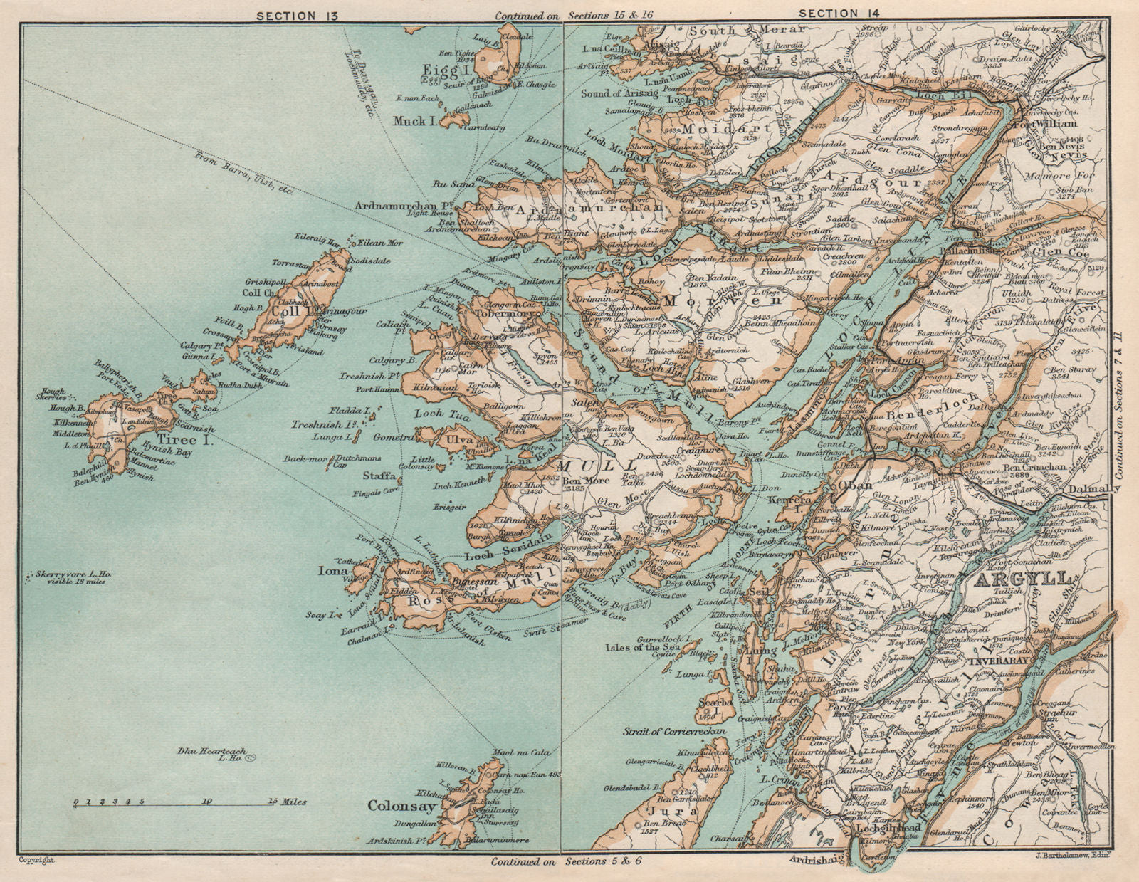 SCOTLAND WEST COAST Mull Argyll Oban Inverary Morven Eigg Coll. Vintage map 1905